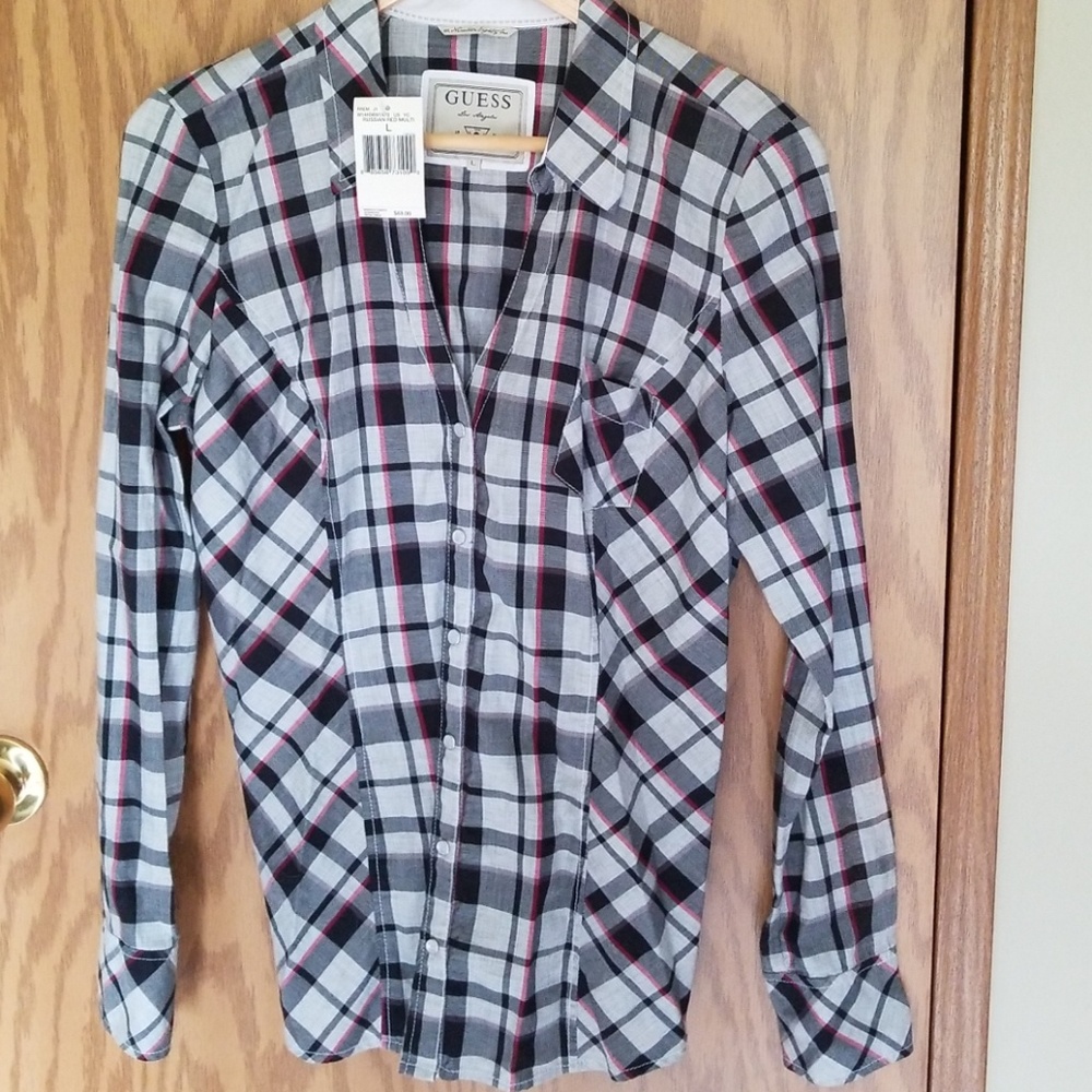 NWT Guess plaid top L